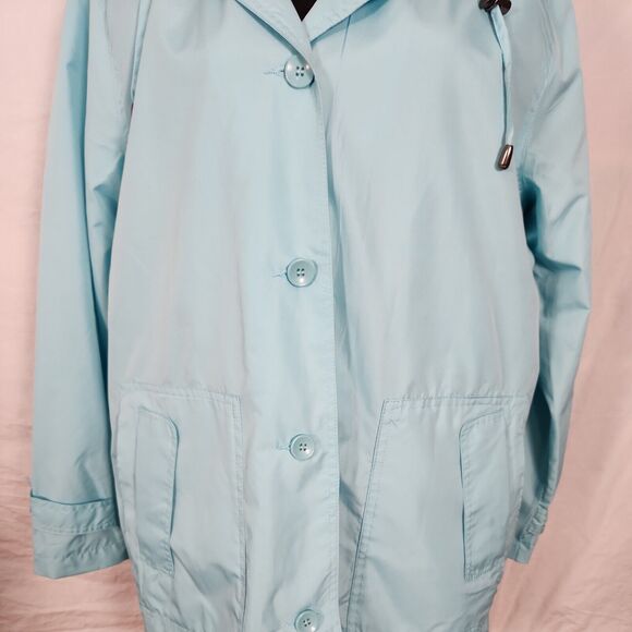Norm Thompson Women Blue Windbreaker Lightweight Jacket Large Button Front Hood - Picture 3 of 16